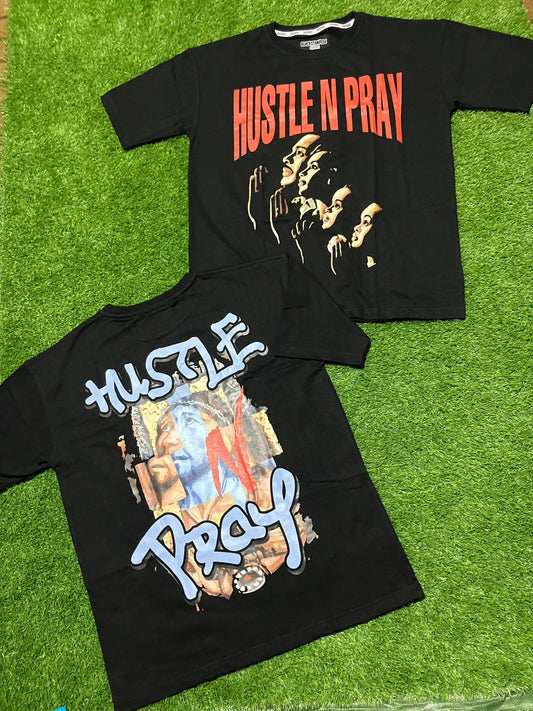 Oversized Hustle N Pray Two Graphic T